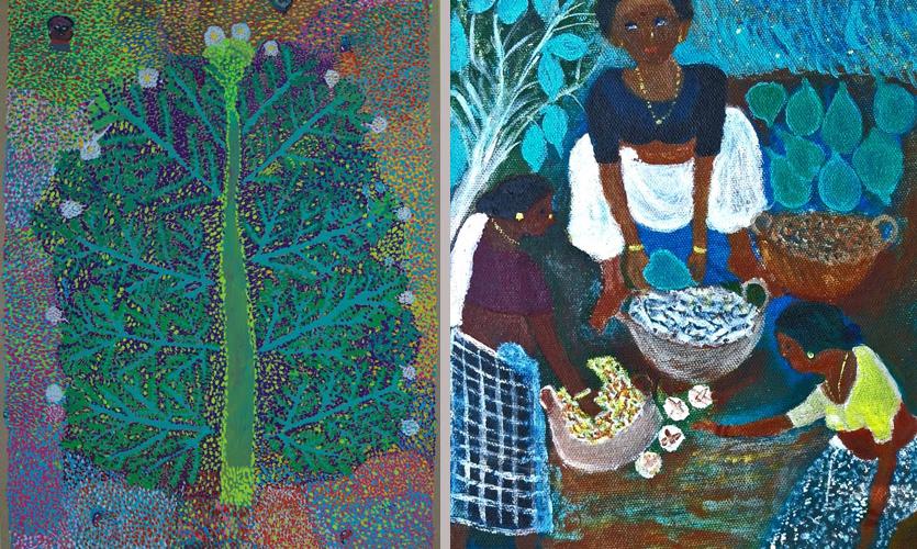 ‘Flowering Trees’ and ‘Vining-Wands’, Artists: K. Madhavi and Devu Nenmara. 