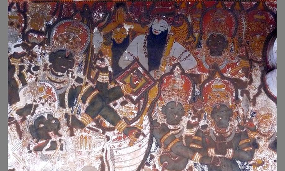 Old mural at Purameri temple; title - Gajendrakoksham