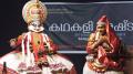 Artistes Kottakkal Chandrasekhara Varrier as Keechakan (left) and R L V Radhakrishnan as Sairandri in the Kathakali play Keechakavadham