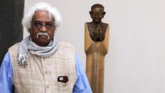Artist A Ramachandran with his work Monumental Gandhi-II